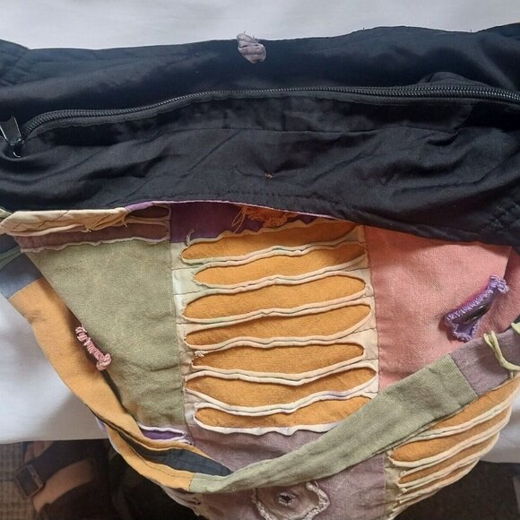 Colorful Patchwork Boho Hippie Shoulder Bag With Button Accents & Zipper Closure - Picture 6 of 10